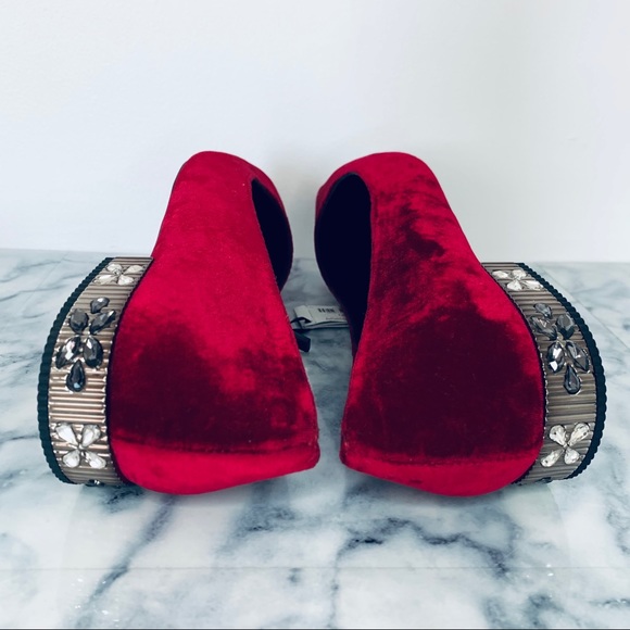 Uterque Zara Velvet Ballerina Flats Bejeweled - Picture 8 of 13